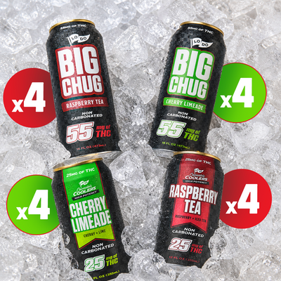LoDo High Dose THC Bundle — 16 cans of 25mg and 55mg hemp-derived Delta-9 in Cherry Limeade and Raspberry Tea