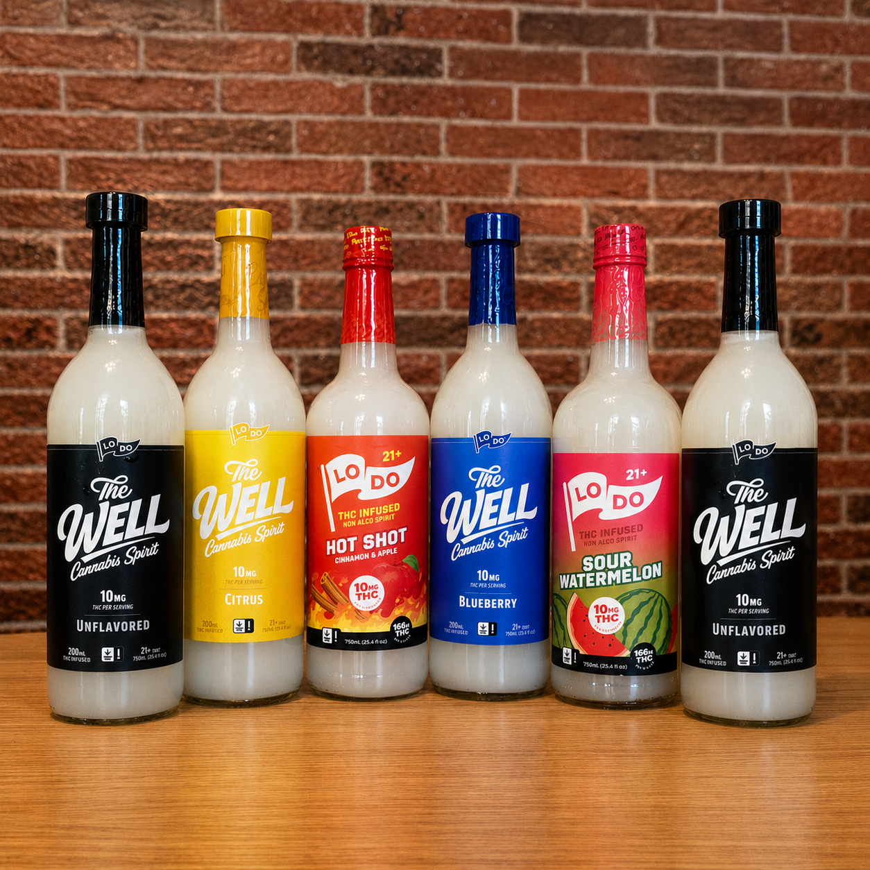 LoDo THC Spirit Variety Pack — five 750ml bottles of hemp-derived Delta-9 cannabis spirits