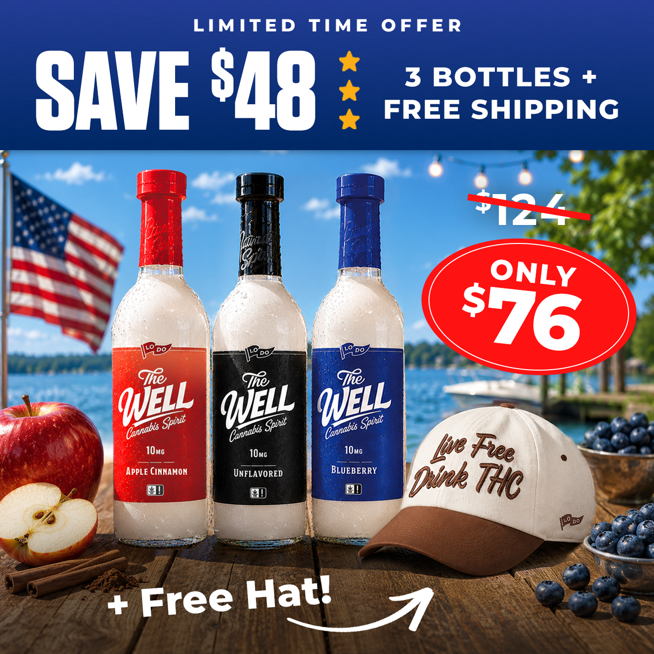 America250 THC Bundle: 3 Bottles + Free Hat & Free Shipping