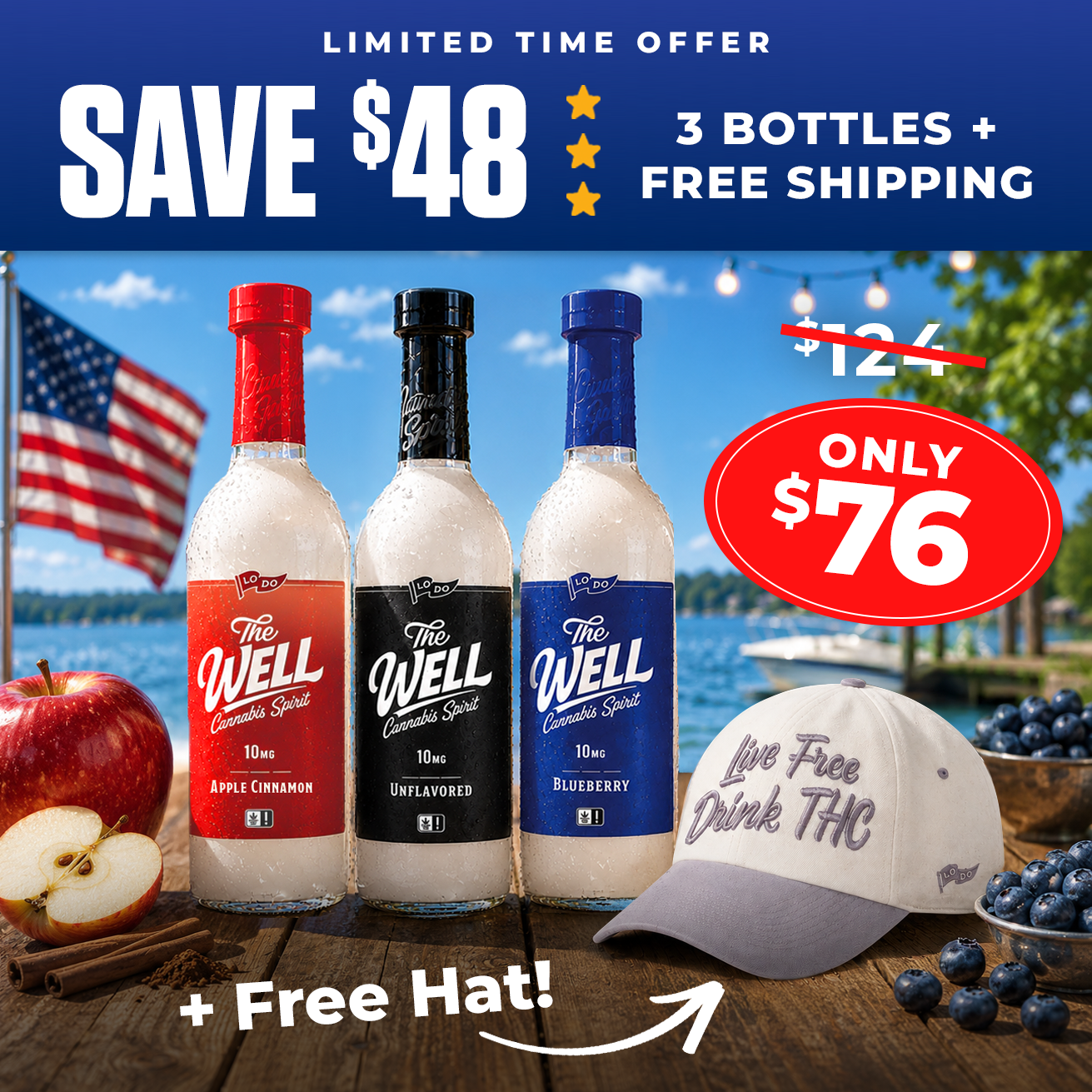 America250 THC Bundle: 3 Bottles + Free Hat & Free Shipping