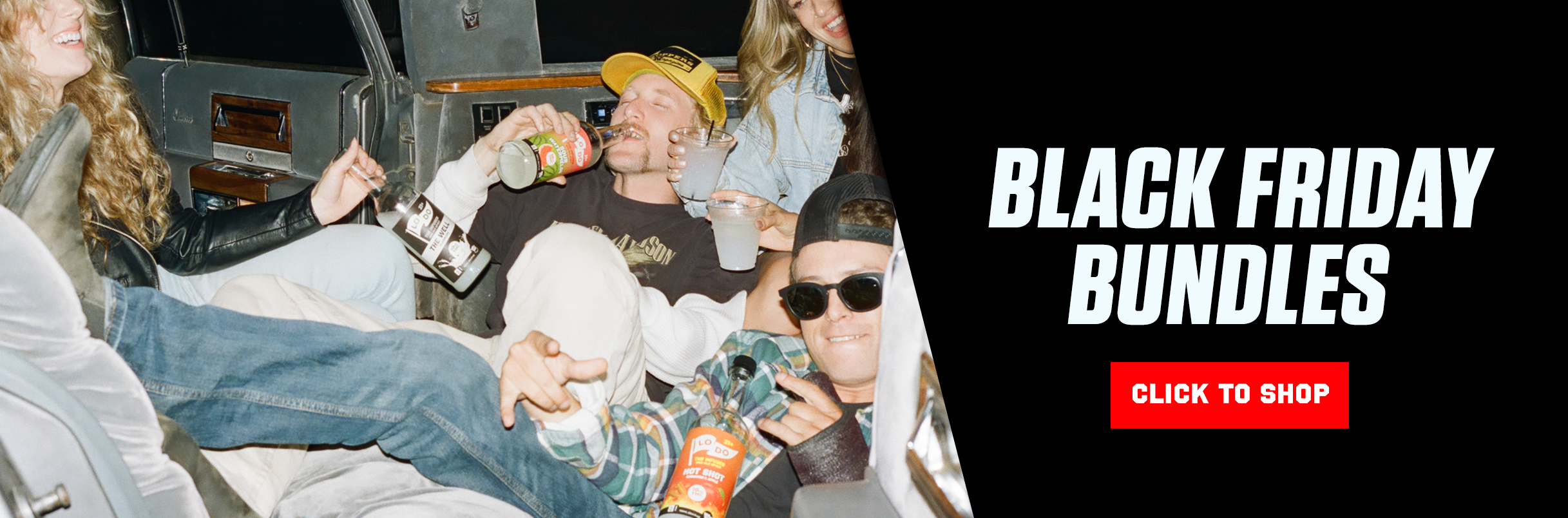 A woman pouring a beverage into a man's mouth with the text 